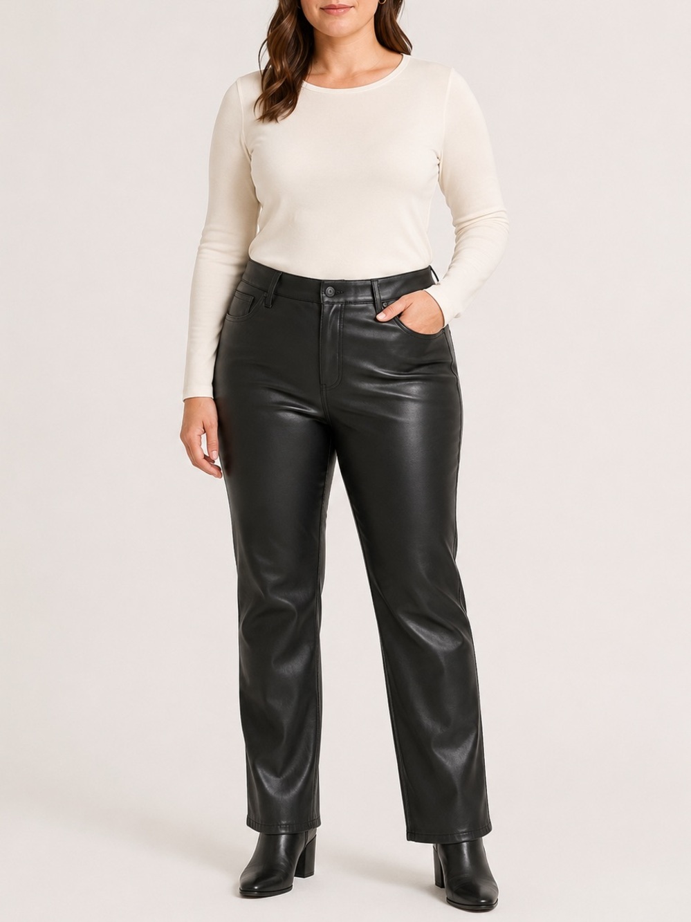 NYDJ Faux Leather Pants 12 Sculpt-Her Marilyn Straight Leg Black Lift Tuck NWT